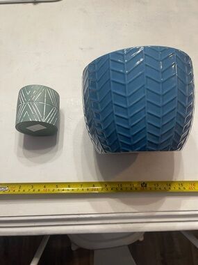 Flower pots Blue Chevron Ceramic Planter and  Mint Accent Pot
